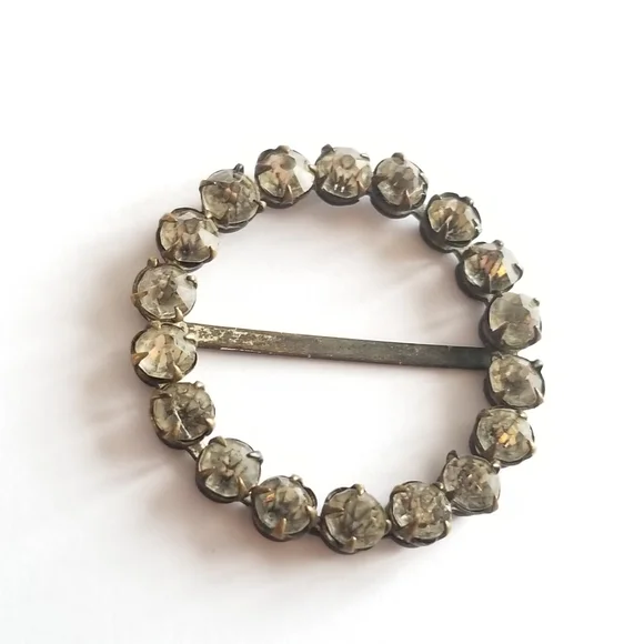 Vintage halo scarf ring silver tone paste stones rhinestones scarf clip - Picture 14 of 14